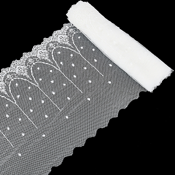 Flower Pattern Polyester Mesh Tulle Fabric, Garment Accessories, with Paillette, White, 23.1~24x0.05cm