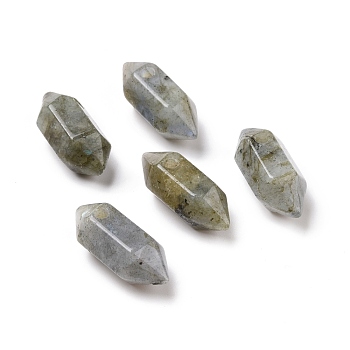 Natural Labradorite Double Terminal Pointed Pendants, Faceted Bullet Charm, 18.5~20x8~9x8~9mm, Hole: 1.5mm