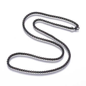 304 Stainless Steel Box Chain Necklaces, with Lobster Claw Clasp, Gunmetal, 23.62 inch(60cm), 3.5mm