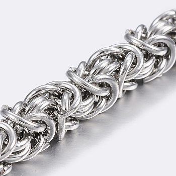 304 Stainless Steel Byzantine Chain, Unwelded, Stainless Steel Color, 7x7mm