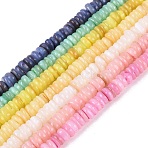 Natural Freshwater Shell Beads Strands, Heishi Beads, Dyed, Disc, Mixed Color, 3~4x0.5~2.5mm, Hole: 0.5mm, about 248~261pcs/strand, 14.57~15.35 inch(37~39cm)(SHEL-Q028-01)