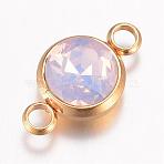 K9 Glass Links connectors, Faceted, with 304 Stainless Steel Findings, Ion Plating (IP), Flat Round, Golden, Light Rose AB, 17.5x10x6.5mm, Hole: 2.5mm(GLAA-G017-G06)