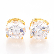 Brass Cubic Zirconia Stud Earrings, Nickel Free, Real 18K Gold Plated, 10mm, Pin: 0.8mm(EJEW-S199-07G)