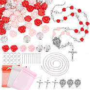 Elite DIY Catholic Rosary Necklace Making Kit, Acrylic & Resin Rose Flower Beads, Alloy Chandelier Component Links & Cross Pendants, Iron Cable Chain, Red, Beads: 210Pcs/set(DIY-PH0008-91)