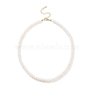 Natural Pearl Beaded Necklace with Brass Clasp for Women, White, 16.14 inch(41cm)(NJEW-JN04059)