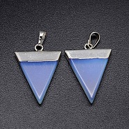 Opalite Pendants, with Silver Color Plated Brass Findings, Triangle, 30~35x23~28x5mm, Hole: 8x5mm(G-P050-03P)