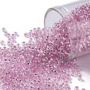 TOHO Round Seed Beads, Japanese Seed Beads, (2212) Silver Lined Baby Pink, 11/0, 2.2mm, Hole: 0.8mm, about 5555pcs/50g(SEED-XTR11-2212)