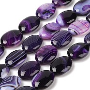 Natural Striped Agate/Banded Agate Beads Strands, Flat Oval, Dyed & Heated, Purple, 18~19x24x7~8mm, Hole: 1.2mm, about 16pcs/strand, 15.75''(40cm)(G-Q182-01G)