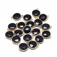 Synthetic Blue Goldstone Links connectors, with Golden Tone Brass Findings, Faceted, Flat Round, 25.5~26.5x17~18x6~7mm, Hole: 2~2.5mm(G-T073-02O)