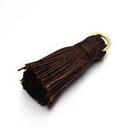 Nylon Tassel Pendant Decorations, with Golden Tone Iron Findings, Coconut Brown, 27~30x15mm, Jump Ring: 4mm, Hole: 4x2mm(X-FIND-D015-05G)