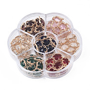 70Pcs 7 Colors K9 Glass Connector Charms, with Light Gold Plated Brass Findings, Flower, Faceted, Mixed Color, 15x11x3.5mm, Hole: 1.2mm, 10pcs/color(GLAA-N038-18)