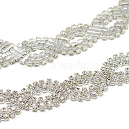 Brass Glass Rhinestone Chains, with Spool, Rhinestone Cup Chain, Crystal, Silver Color Plated, 17x2.5mm, about 5yards/roll(4.572m/roll)(CHC-S001-12)