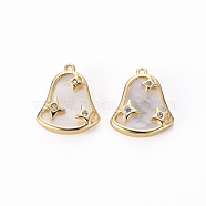 Brass Micro Pave Clear Cubic Zirconia Charms, with Shell, Bell, Nickel Free, Real 18K Gold Plated, 11x9.5x3mm, Hole: 0.7mm(KK-Q765-027-NF)