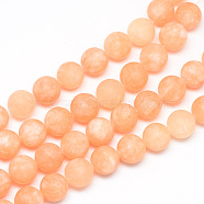 Natural White Jade Bead Strands, Dyed, Frosted, Round, Light Salmon, 8~9mm, Hole: 1mm, about 46~48pcs/strand, 14.9 inch(G-R297-8mm-44)