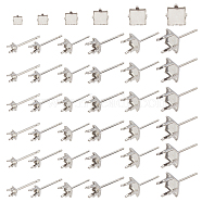 60Pcs 6 Style 201 Stainless Steel Stud Earring Settings, with 304 Stainless Steel Pin, Square, Stainless Steel Color, 10pcs/style(STAS-UN0031-15)