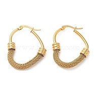 304 Stainless Steel Heart with Mesh Chains Hoop Earrings, Real 18K Gold Plated, 34x28.5x6mm(EJEW-M221-06G)