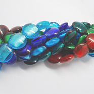Handmade Silver Foil Glass Beads, Flat Round, Mixed Color, 28x28x13mm, Hole: 2mm(FOIL-R061-M)