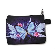 Butterfly Pattern Polyester Clutch Bags, Change Purse with Zipper & Key Ring, for Women, Rectangle, Deep Sky Blue, 13.5x11cm(PAAG-PW0016-16G)