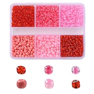 1404Pcs 6 Style 8/0 Glass Seed Round Beads, Transparent & Baking Paint, Red, 3~4x2~3mm, Hole: 0.8~1mm, about 234Pcs/style(SEED-FS0001-05)