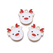 Christmas Alloy Enamel Pendants, Cadmium Free & Lead Free, Light Gold, Elk, White, 18x17.5x1.5mm, Hole: 1.8mm(X-ENAM-Q442-48A)