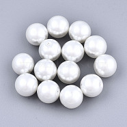 Glass Pearl Beads, Dyed, Half Drilled Beads, Pearlized, Round, White, 1/4 inch(8mm), Hole: 1mm(X-HY-T001-003C-01)