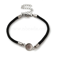 Milan Cord & 304 Stainless Steel Bracelets Making, with Round Tray, Black, Tray: 8mm, 7-1/4 inch(18.5cm)(MAK-H004-02B-P01)