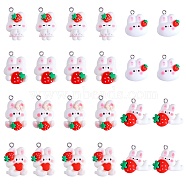 24Pcs 6 Styles Opaque Resin Pendants, with Platinum Tone Iron Loops, Mixed Rabbit with Strawberry Shapes, White, 22~27.5x16.5~24.5x7.5~8mm, Hole: 2mm, 4pcs/style(FIND-SZ0002-59)