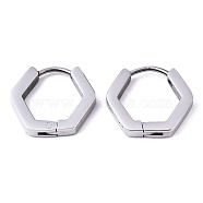 304 Stainless Steel Huggie Hoop Earrings, Hexagon, Stainless Steel Color, 13.5x15x2.5mm, Pin: 0.8mm(STAS-R115-19P)