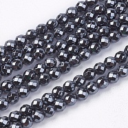 1Strand Grade A Non-Magnetic Synthetic Hematite Beads Strands, Faceted, Round, Black, 3mm(X-G-S086-3mm)