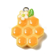 Bee Theme Opaque Resin Pendants, with Platinum Tone Iron Loops, Orange Color, Honeycomb, 26x20x5.5mm, Hole: 2mm(RESI-G081-03C)