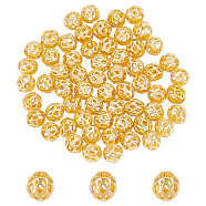 Brass Hollow Beads, Long-Lasting Plated, Round, Golden, 1/4 inch(6mm), 80pcs/box(KK-CA0001-66G)