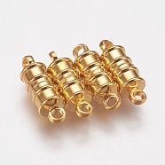 Brass Magnetic Clasps with Loops, Nickel Free, Column, Golden, 17x6mm, Hole: 2mm(MC026-NFG)