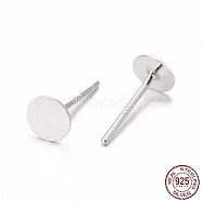 925 Sterling Silver Earrings Findings, Flat Round, Silver, 11x5mm, Pin: 0.6mm(X-STER-P032-15S-5mm)