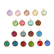 Glass Charms, with Real 18k Gold Plated Brass Findings, Long-Lasting Plated, Lead Free & Nickel Free & Cadmium Free, Faceted Flat Round, Mixed Color, 6x4x1.5mm, Hole: 0.9mm(KK-C228-02G-M4)