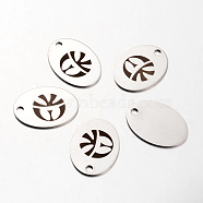Spray Painted Stainless Steel Pendants, Oval with Pattern, Stainless Steel Color, 30x22x1mm, Hole: 3mm(STAS-I048-N04)