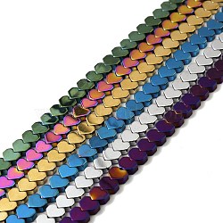Vacuum Plating Non-magnetic Synthetic Hematite Beads Strands, Heart, Mixed Color, 5x5.5x2mm, Hole: 0.9mm, about 87pcs/strand, 15.94 inch(40.5cm)(G-G849-08)