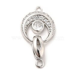 Rack Plating Brass Pave Clear Cubic Zirconia Fold Over Clasps, Long-Lasting Plated, Cadmium Free & Lead Free, Flat Round, Real Platinum Plated, 27x14.5x5mm, flat round: 16.5x14x3mm, hole: 1.5mm, clasp: 13x4.5x5mm, hole: 1.8mm, inner diameter: 5x3mm(KK-K270-04P)