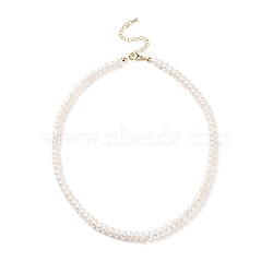 Natural Pearl Beaded Necklace with Brass Clasp for Women, White, 16.14 inch(41cm)(NJEW-JN04059)