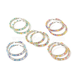 Glass Beaded Big Hoop Earrings, Wire Wrapped Hoop Earrings for Women, Stainless Steel Color, Mixed Color, 55.5x55.5x4mm, Pin: 0.8mm(EJEW-JE04817)