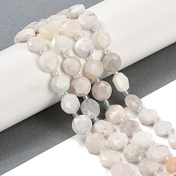 Natural White Moonstone Beads Strands, Faceted Pentagonal Cut, Flat Round, with Seed Beads, 10~10.5x5~6mm, Hole: 1mm, about 32~33pcs/strand, 15.75''(40cm)(G-C116-A15-01B)