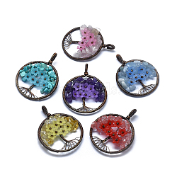 Natural & Synthetic Gemstone Pendants, with Acrylic and Brass Findings, Flat Round with Tree of Life, 59x47~47.5x9.5~10mm, Hole: 4mm(G-E529-A)