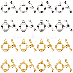 60Pcs 2 Colors Tibetan Style Alloy Toggle Clasps, Lead Free & Cadmium Free, Ring, Antique Silver & Golden, Ring: 19x15mm, Bar: 20x3mm, Hole: 2mm, 30pcs/color(FIND-SC0008-09)