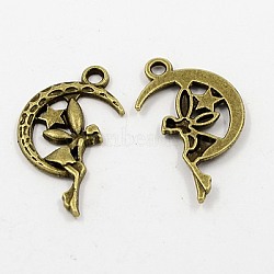 Zinc Alloy Fairy Sprite Charms, Characters Pendants in Fairy Tales, Halloween, Cadmium Free & Nickel Free & Lead Free, Antique Bronze, about 25mm long, 14mm wide, 3mm thick, hole: 2mm(PALLOY-A18526-AB-FF)