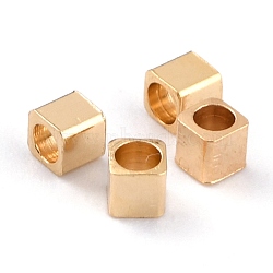 Brass Spacer Beads, Long-Lasting Plated, Cube with Round Hole, Real 24K Gold Plated, 2x2x2mm, Hole: 1.2mm(KK-O133-209A-G)
