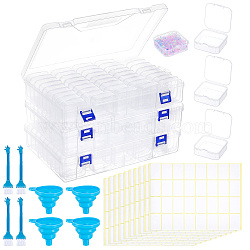 3 Sets Rectangle PP Plastic Organizer Storage Boxes, with 45Pcs Square Small Boxes, 4Pcs Nylon Cleaning Brush, 4Pcs Silicone Folding Funnel Hopper, 15 Sheets Self Adhesive Writable Blank Stickers, Mixed Color, 29.5x19.5x6cm, Small Box: 5.5x5.65x2cm(CON-TW0001-02)