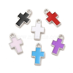 Alloy Enamel Pendants, Cross Charm, Mixed Color, Platinum, 15.5x9x1.8mm, Hole: 1.8mm(ENAM-M053-01P)