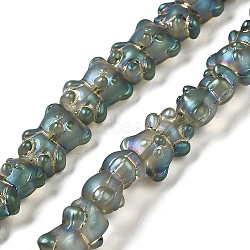 Electroplate Glass Beads Strands, Frosted, Bear, Medium Turquoise, 15x11.5x9mm, Hole: 1mm, about 45pcs/strand, 25.59''(65cm)(EGLA-Q127-A02-01G)