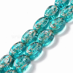 Transparent Glass Beads Strands, Oval, Turquoise, 11x8x5.5mm, Hole: 1mm, about 32pcs/strand, 13.78 inch(35cm)(GLAA-F114-05C)