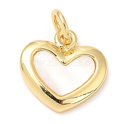 Rack Plating Brass Heart Charms, with Shell and Jump Rings, Long-Lasting Plated, Lead Free & Cadmium Free, Real 18K Gold Plated, Seashell Color, 11.5x11.5x2mm, Hole: 3mm(KK-A185-24G-02)