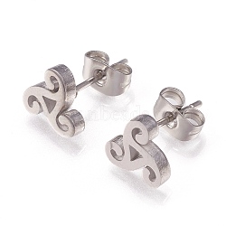 304 Stainless Steel Stud Earrings, with Ear Nuts, Triangle, Stainless Steel Color, 9x8x2mm, Pin: 0.8mm(X-EJEW-N045-05P)